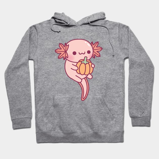 Cute Axolotl With Pumpkin Autumn Leaves Gills Cute Axolotl